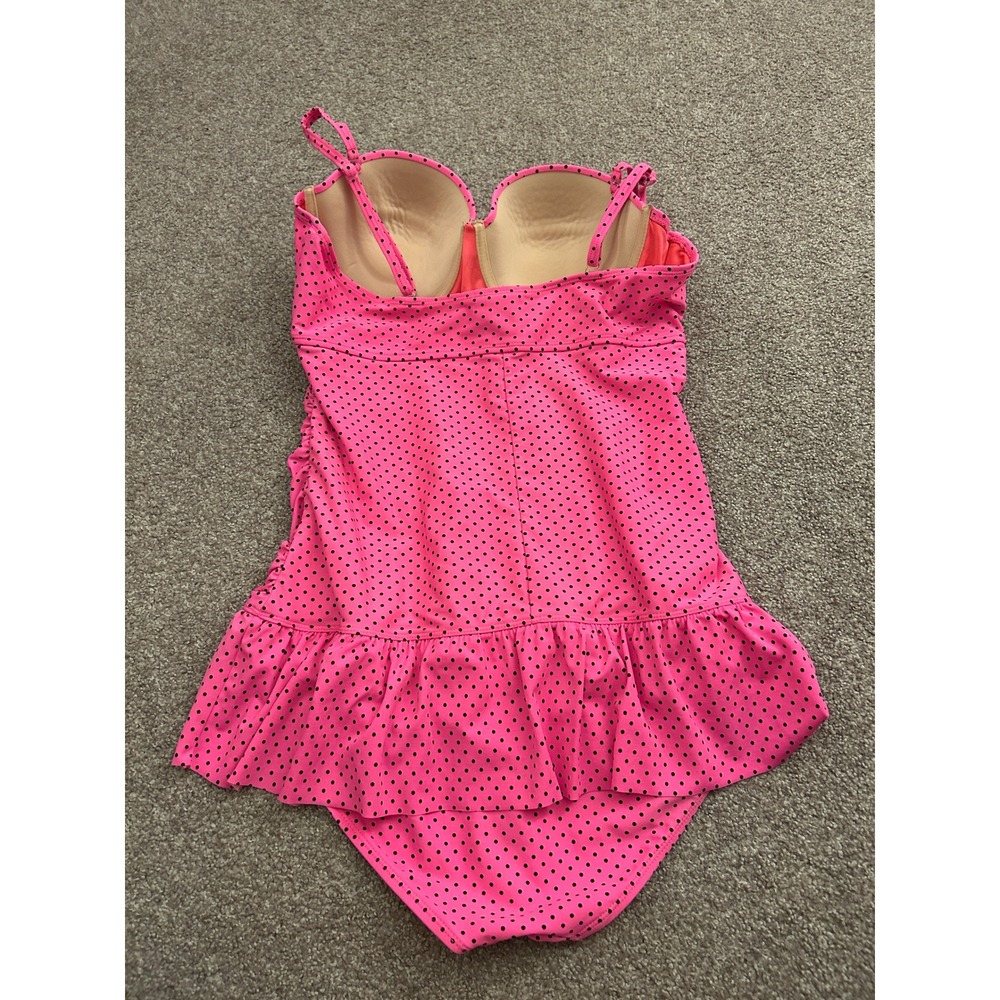 Joe Boxer Swimsuit Women XL Pink Polka Dot Underwire Swim Dress Excellent Ruched - Picture 6 of 9